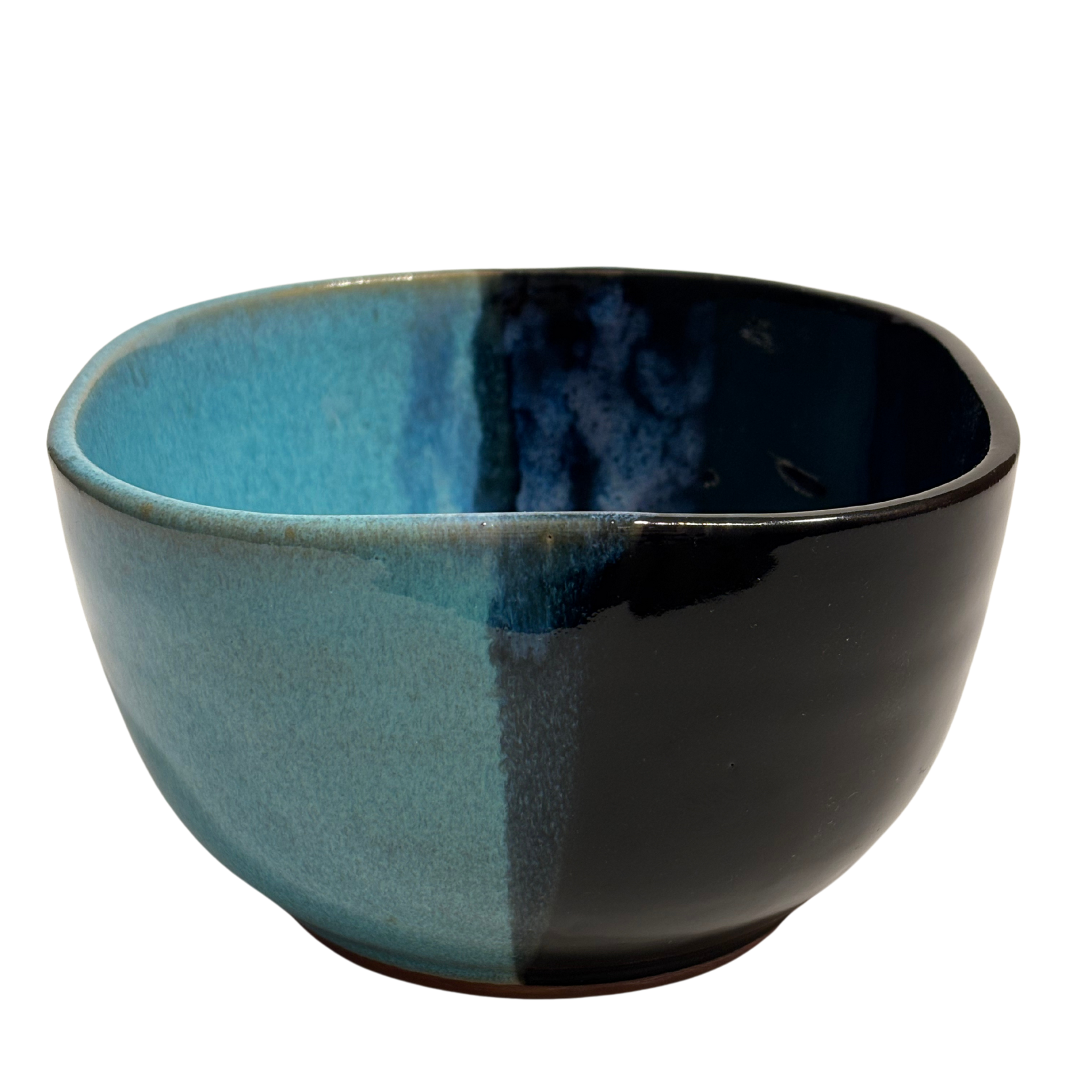 Arctic Twilight handmade ceramic salad bowl with glossy teal and navy splash-glaze