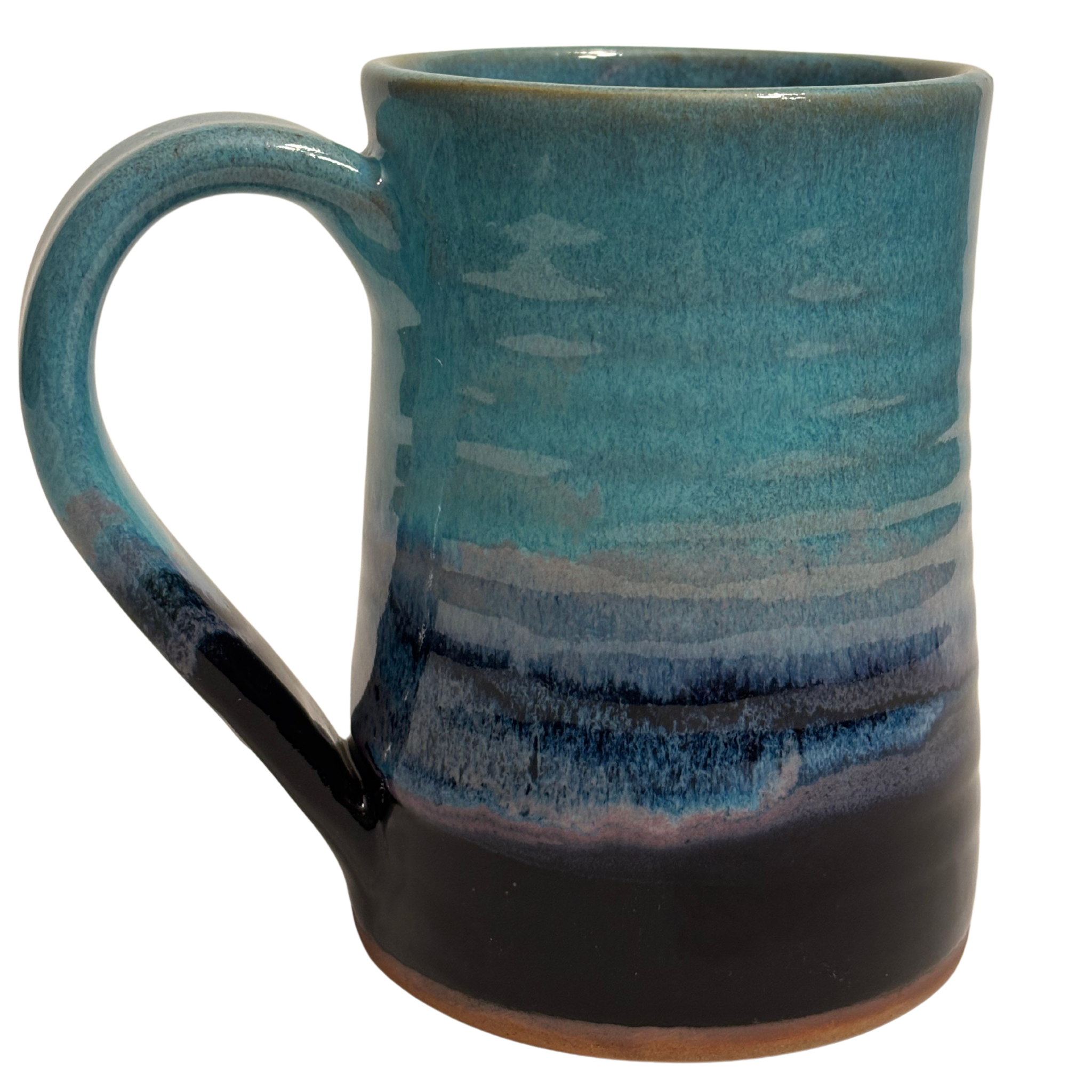 Arctic Twilight handmade ceramic tankard with teal, navy, and lavender glaze inspired by icy twilight skies.