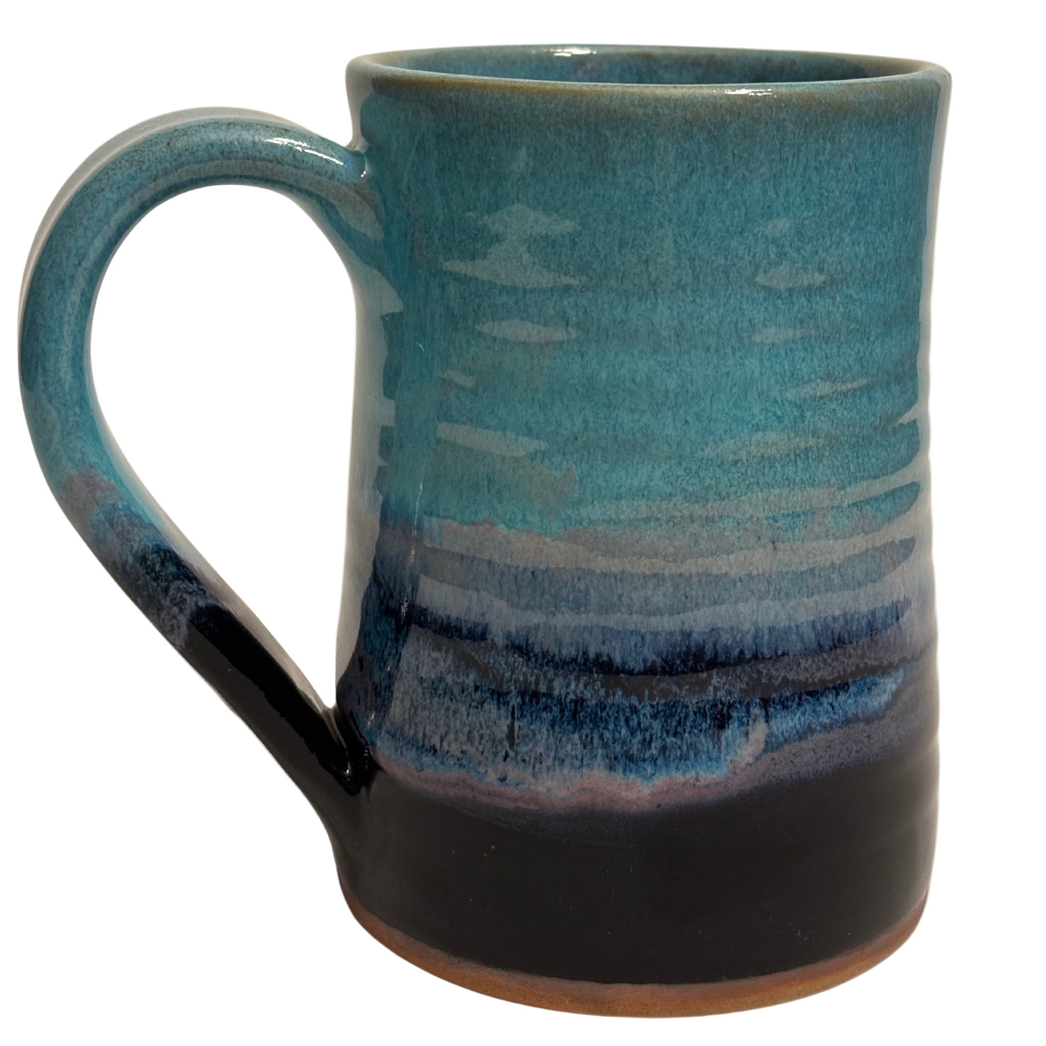 Arctic Twilight handmade ceramic tankard with teal, navy, and lavender glaze inspired by icy twilight skies.
