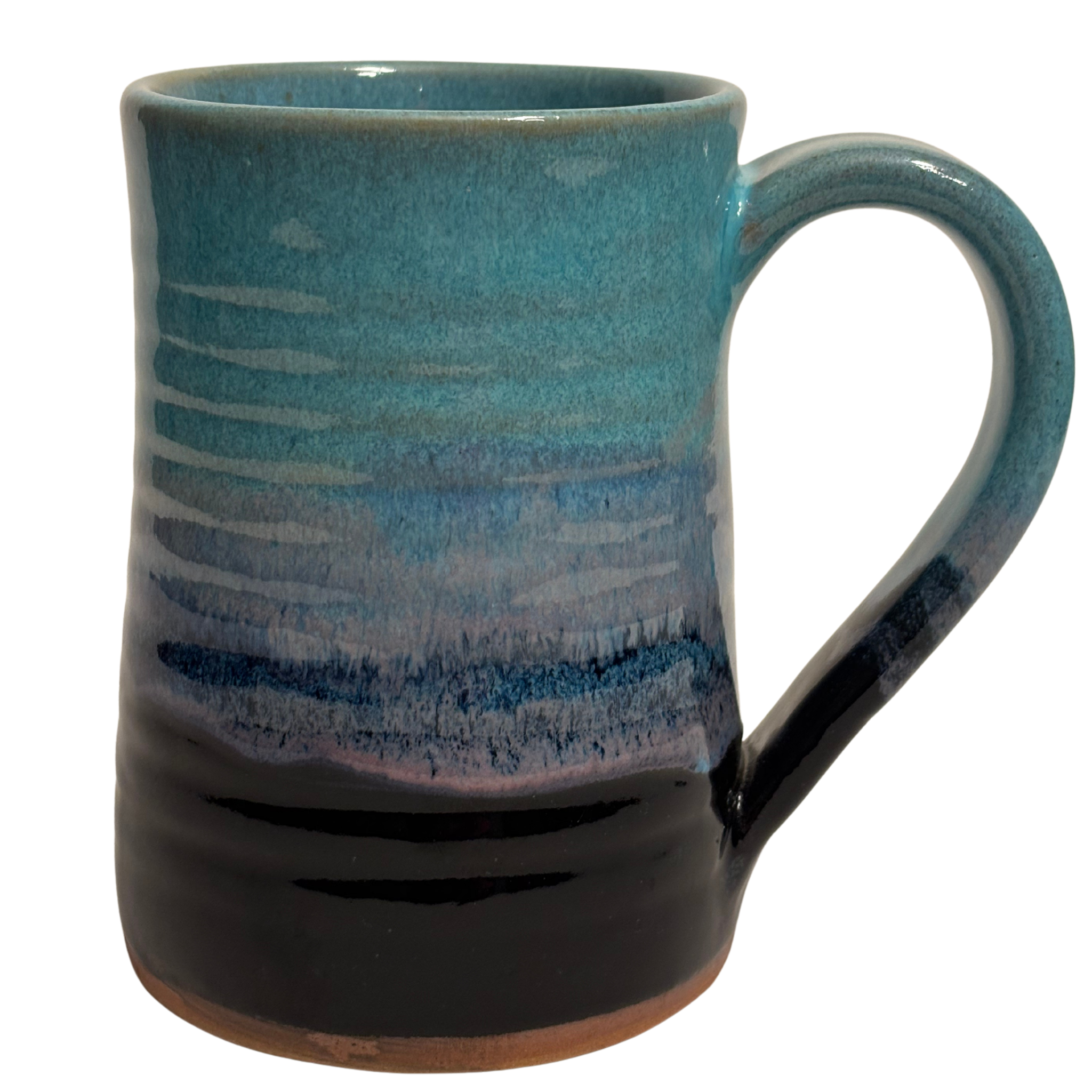 Arctic Twilight handmade ceramic tankard with teal, navy, and lavender glaze inspired by icy twilight skies.