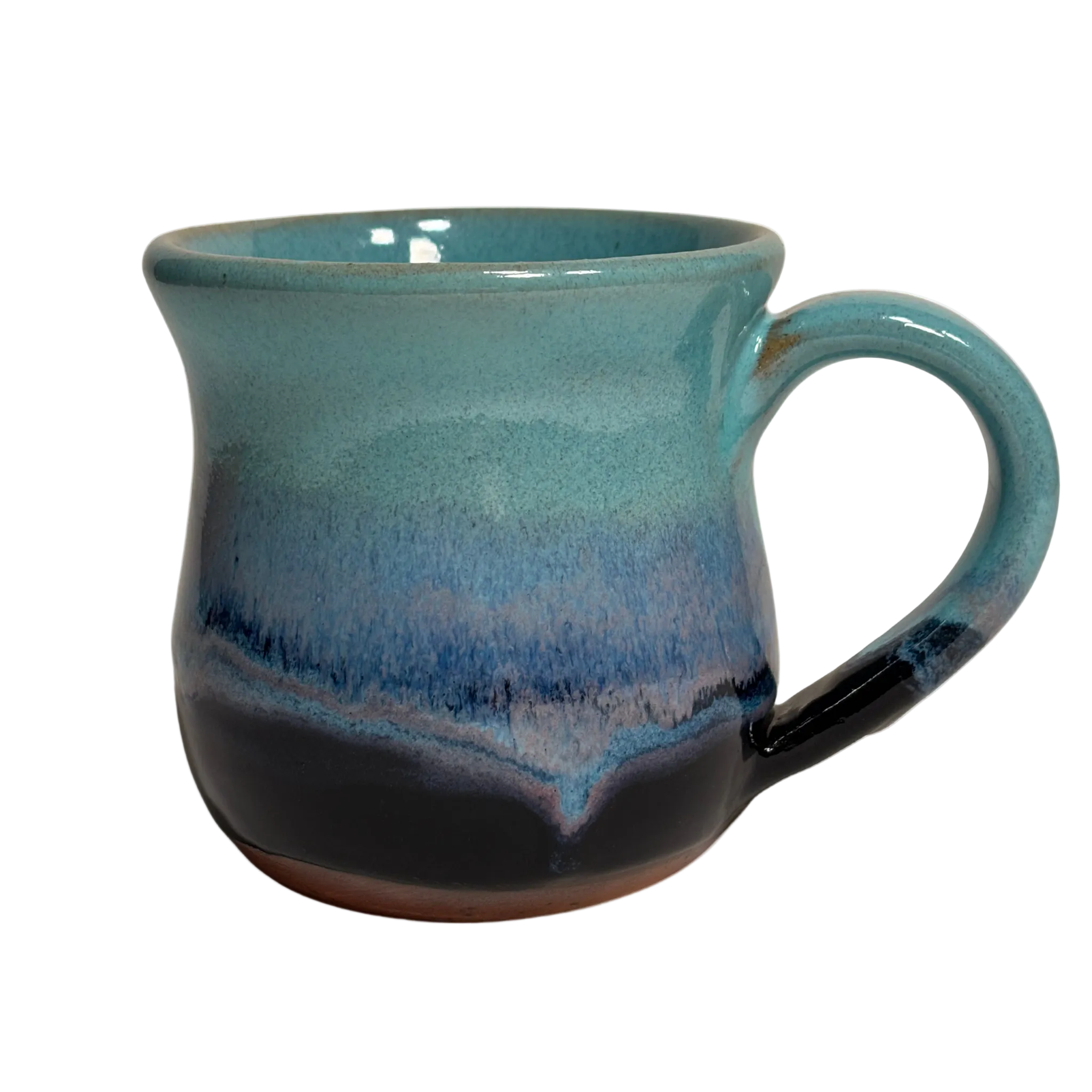 Handmade ceramic mug with blue and black glaze