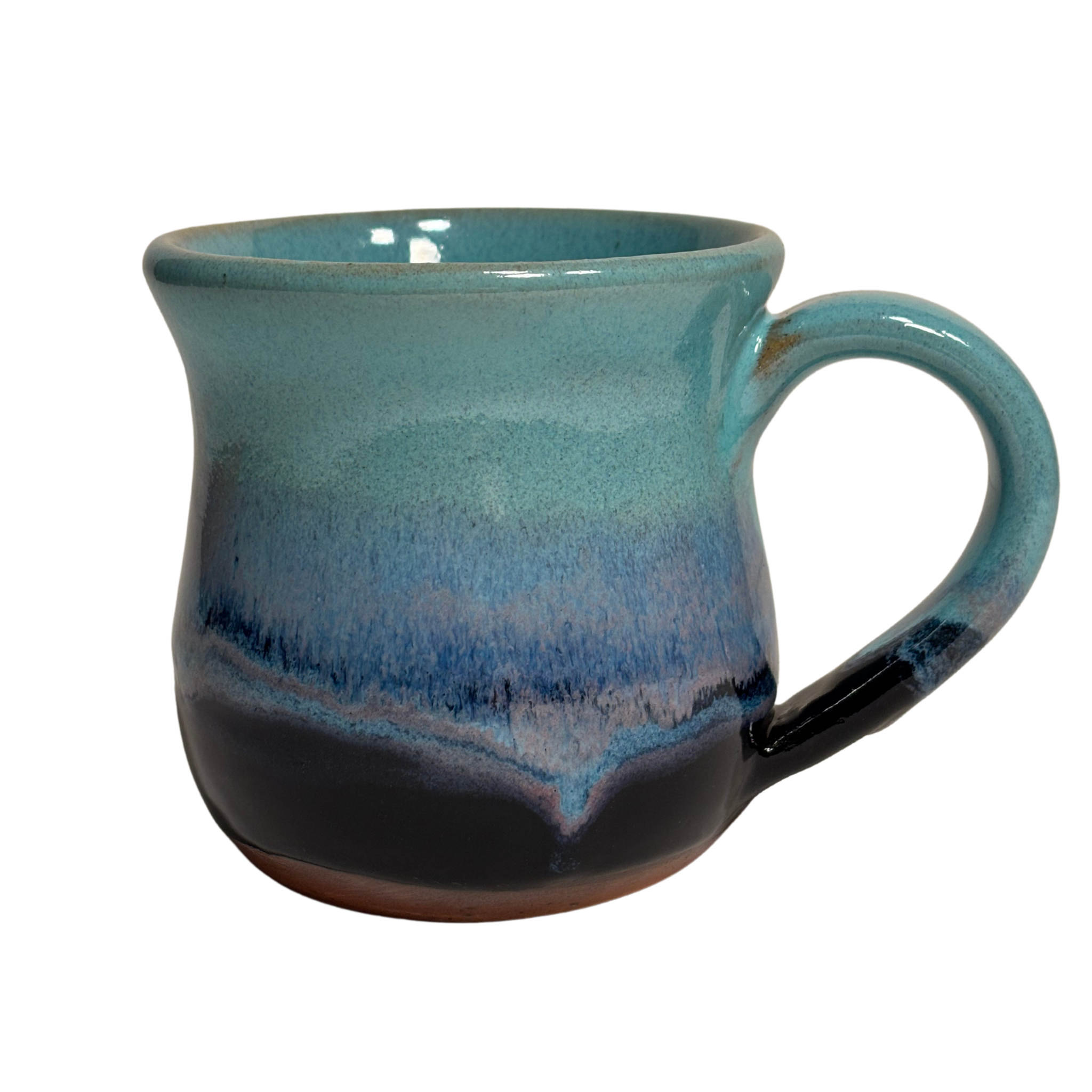 Handmade ceramic mug with blue and black glaze